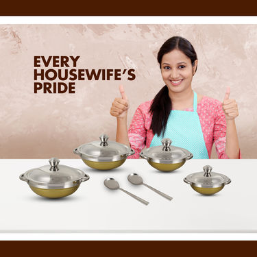 10 Pcs Stainless Steel Colored Pathiram Set