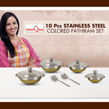 10 Pcs Stainless Steel Colored Pathiram Set