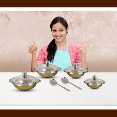10 Pcs Stainless Steel Colored Pathiram Set