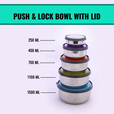 5 Stainless Steel Bowl + 5 Push & Lock Lid (10PL4)