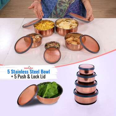 5 Stainless Steel Bowl + 5 Push & Lock Lid (10PL5)