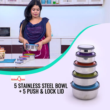 5 Stainless Steel Bowl + 5 Push & Lock Lid (10PL4)