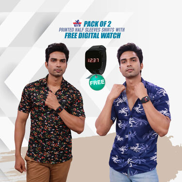 Pack Of 2 Designer Half Sleeves Shirts With Digital Watch Free (2PSW1)