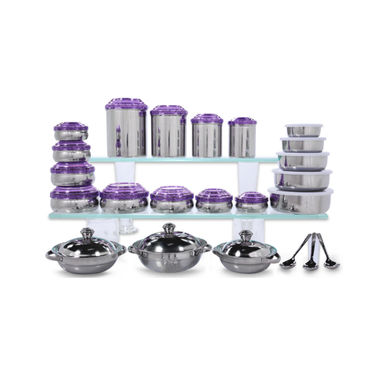 43 Pcs Coloured Stainless Steel Storage Set + Free Double Bedsheet with 2 Pillow Covers