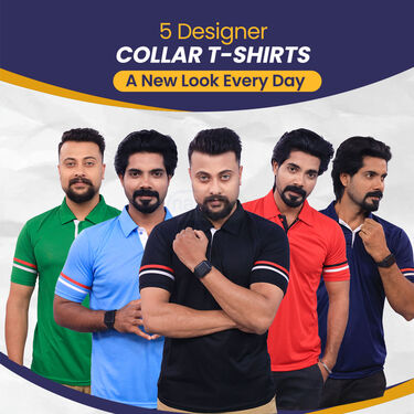 5 Designer Collar T-Shirts + FREE Digital Watch (5PTW5)