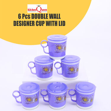 6 Pcs Double Wall Designer Cup With Lid (6CL)
