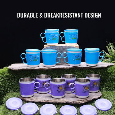 6 Pcs Double Wall Designer Cup With Lid (6CL)