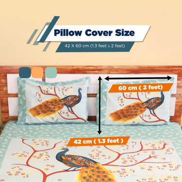 Peacock Printed Cotton Rich Double Bedsheet With 2 Pillow Covers (DBS12)