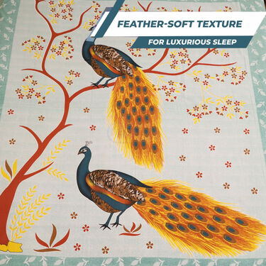 Peacock Printed Cotton Rich Double Bedsheet With 2 Pillow Covers (DBS12)