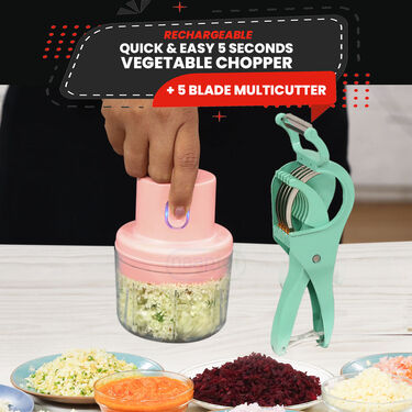 Rechargeable Quick & Easy 5 Sec Vegetable Chopper + 5 Blade Multi Cutter (EC6)