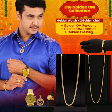 Golden Watch + 2 Golden Chain + Om Pendant + OM Ring + OM  Bracelet (MGW2CBRP1)