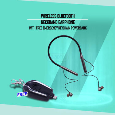 Wireless Bluetooth Neckband Earphone With Free Emergency Keychain Powerbank (PB22)